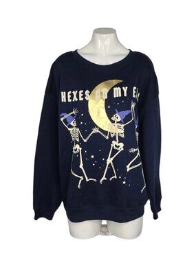 Wound Up Halloween Sweater, Hexes On My Exes, Spooky, Size Large, Blue, Pullover
